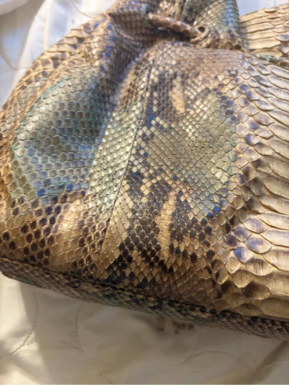 Python-Pattern Drawstring Tote Bag in Tan - Picture 8 of 13